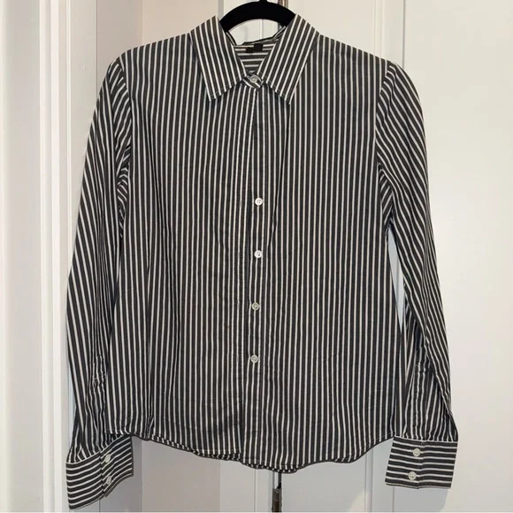 Theory Gray and White Striped Button Down Shirt - Picture 1 of 3